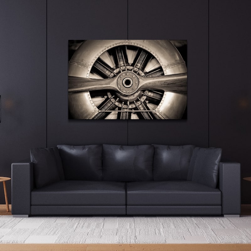 Plane Propeller Graphic Wall Art on Free Floating Tempered Glass Panel