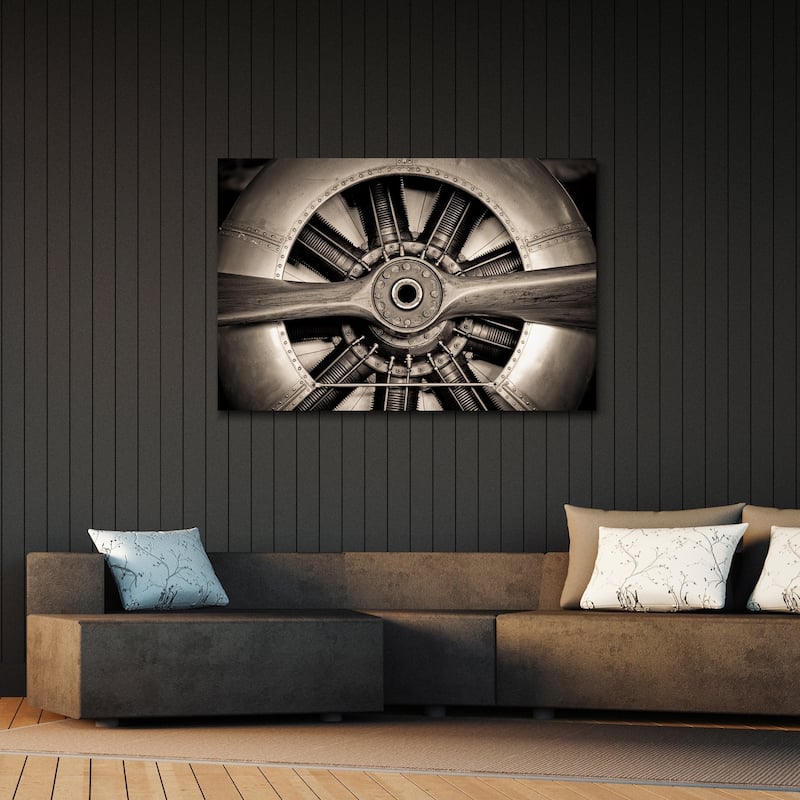 Plane Propeller Graphic Wall Art on Free Floating Tempered Glass Panel