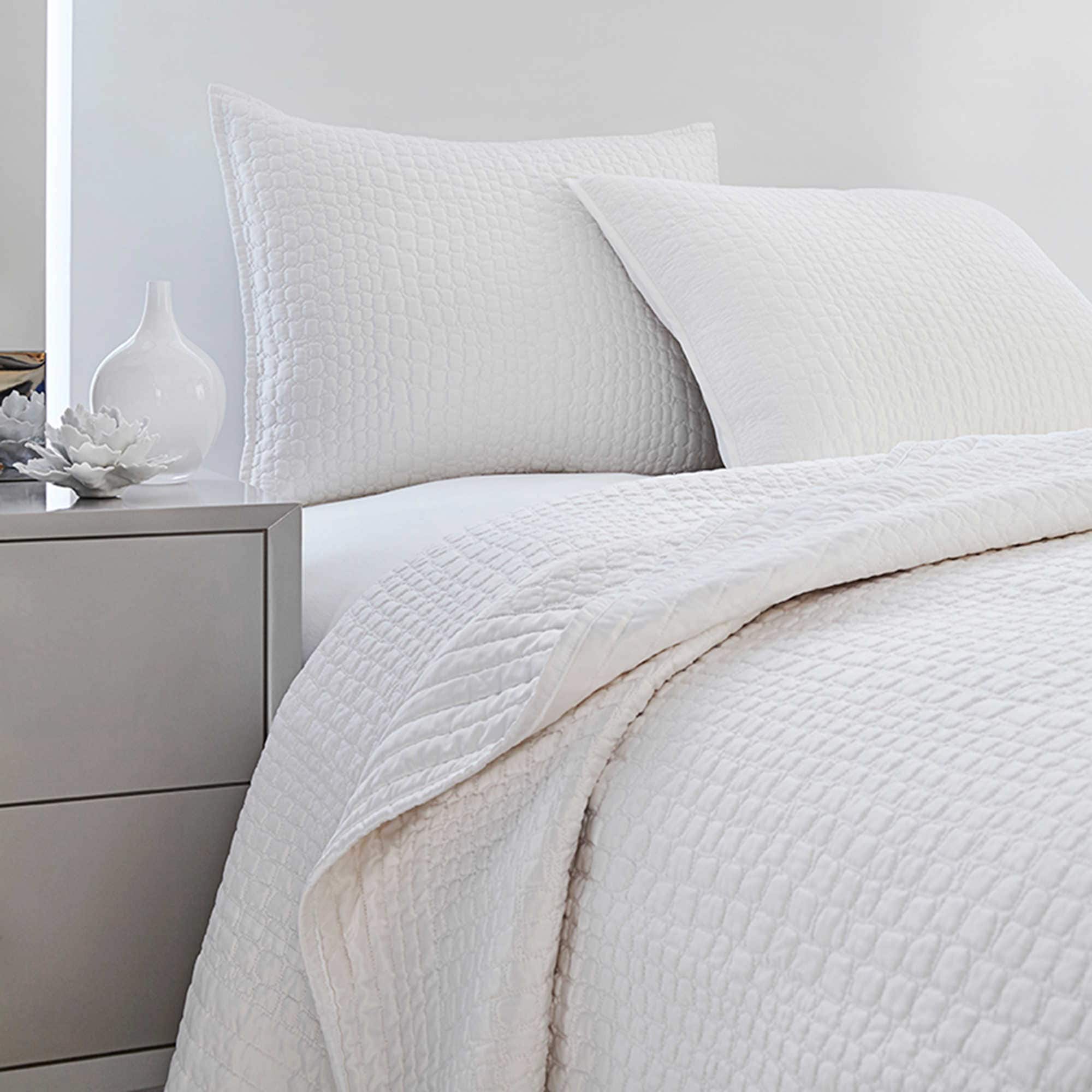 Shop Vince Camuto Solid White Crocodile Quilted Coverlet