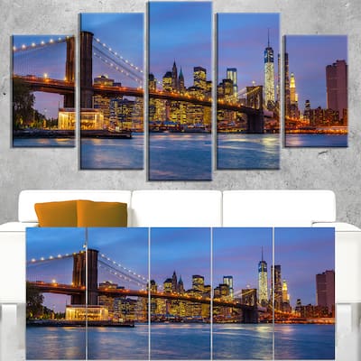 Brooklyn Bridge with Lights and Reflections - Cityscape Canvas print - Multi-color