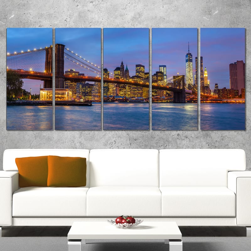 Brooklyn Bridge with Lights and Reflections - Cityscape Canvas print ...