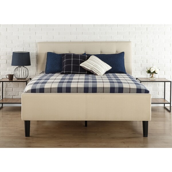 Priage King Size Upholstered Button-Tufted Platform Bed with Wooden Slats