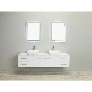 Totti Wave 72-inch White Modern Bathroom Vanity With Counter-Top And Double Sinks