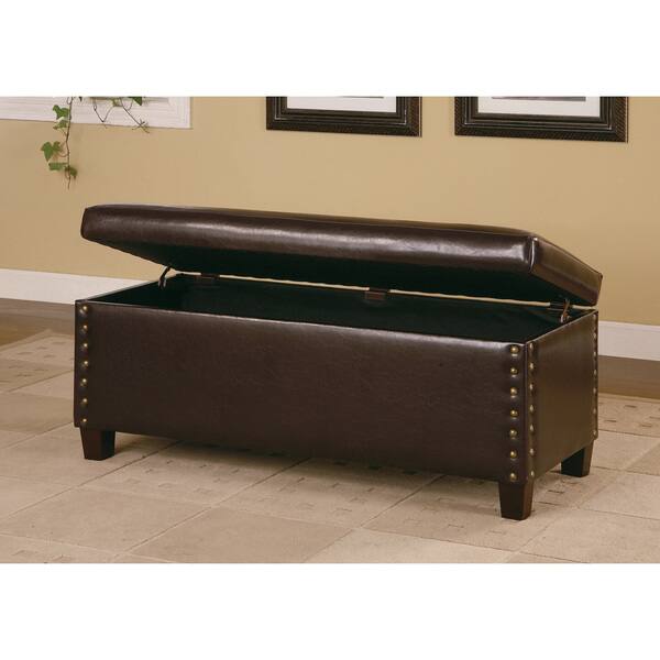 Coaster Company Brown Leather Nailhead Trimmed Storage Bench - Bed Bath ...