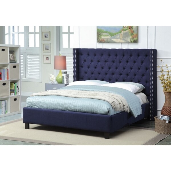 Shop Meridian Ashton Navy Linen Tufted Wing Bed - Free Shipping Today ...