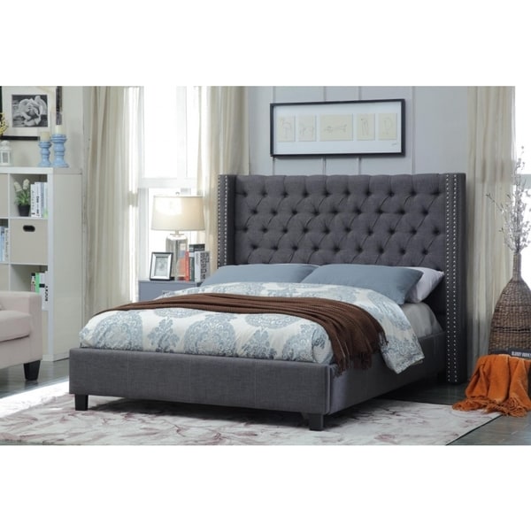 Meridian Ashton Grey Linen Tufted Wing Bed