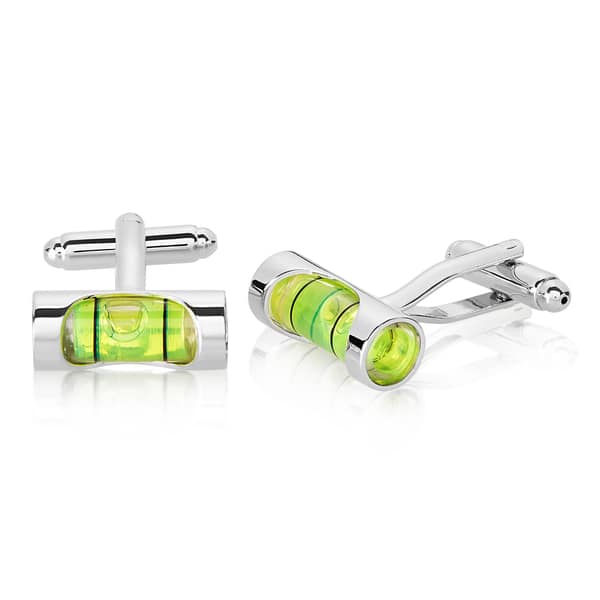slide 1 of 3, Men's High Polished Silver Tone Level Cufflinks
