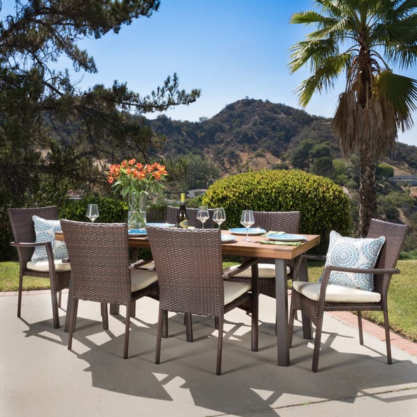 Shop Cordella Outdoor 7 Piece Wood Dining Set With Cushions By Christopher Knight Home On Sale Overstock 12229492