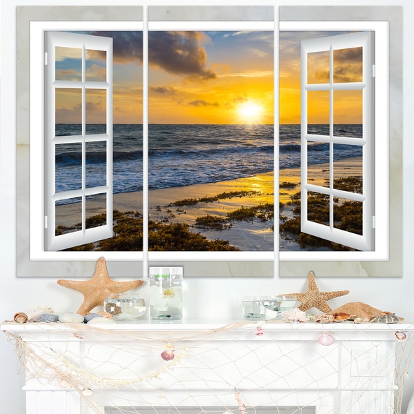 Open Window to Bright Yellow Sunset - Modern Seascape Canvas Artwork