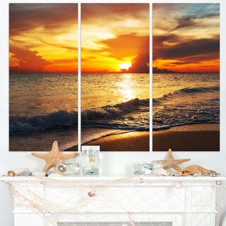 Colorful Dramatic Sunset over Waves - Modern Beach Canvas Art Print ...