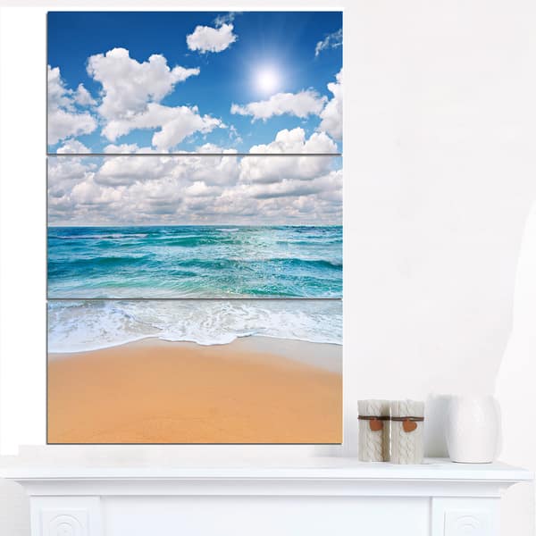 Peaceful Seashore under White Clouds - Modern Beach Canvas Art Print ...