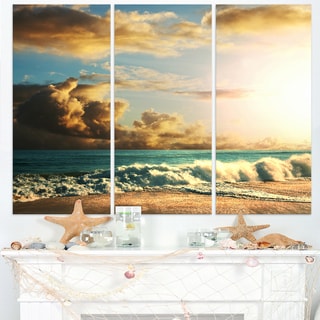 Green Sea Beach under Cloudy Sky - Modern Beach Canvas Art Print - Bed ...