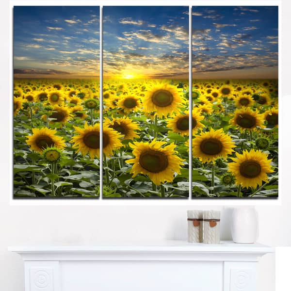 Field of Blooming Sunflowers - Large Flower Canvas Wall Art - Green ...