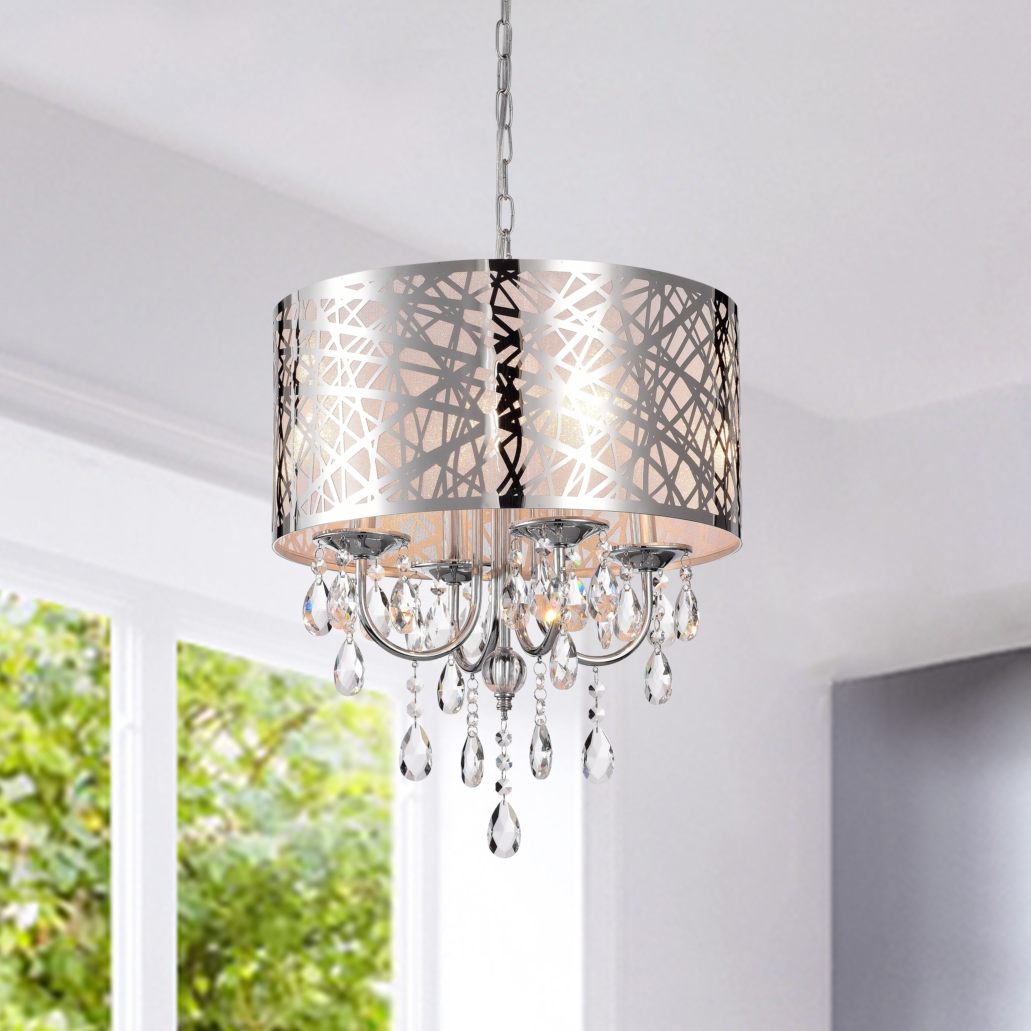 Acamas 4Light Drum Chandelier (Chrome) - Chandeliers For Bedrooms by Overstock.com