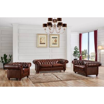 Luca Home 3-Piece Brown Split Leather Sofa Set