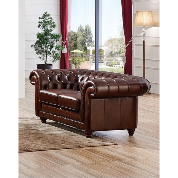 Luca Home Split Brown Leather Sofa Free Shipping Today Luca Home Split Brown Leather Sofa