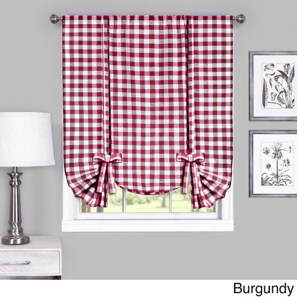 1 red and white Buffalo Check Tie up Shade, Designer Valance , Plaid  Valance, Modern Home Decor, Nursery Decor, Kitchen Curtain