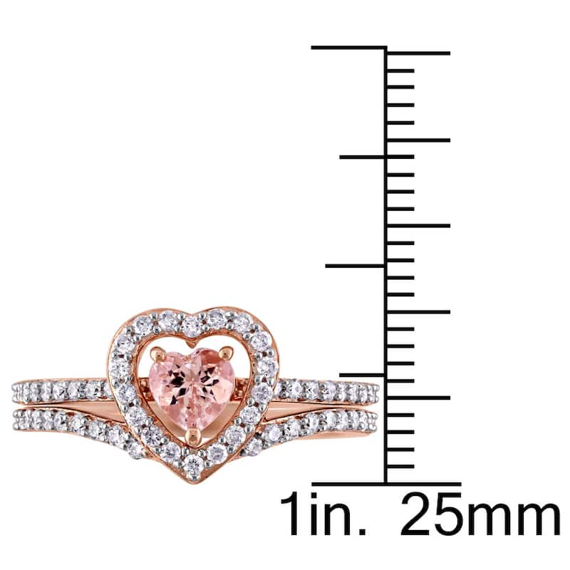 Miadora Signature Collection 10k Rose Gold Morganite and 1/2ct TDW Diamond 2-Piece Bridal Ring Set - Pink