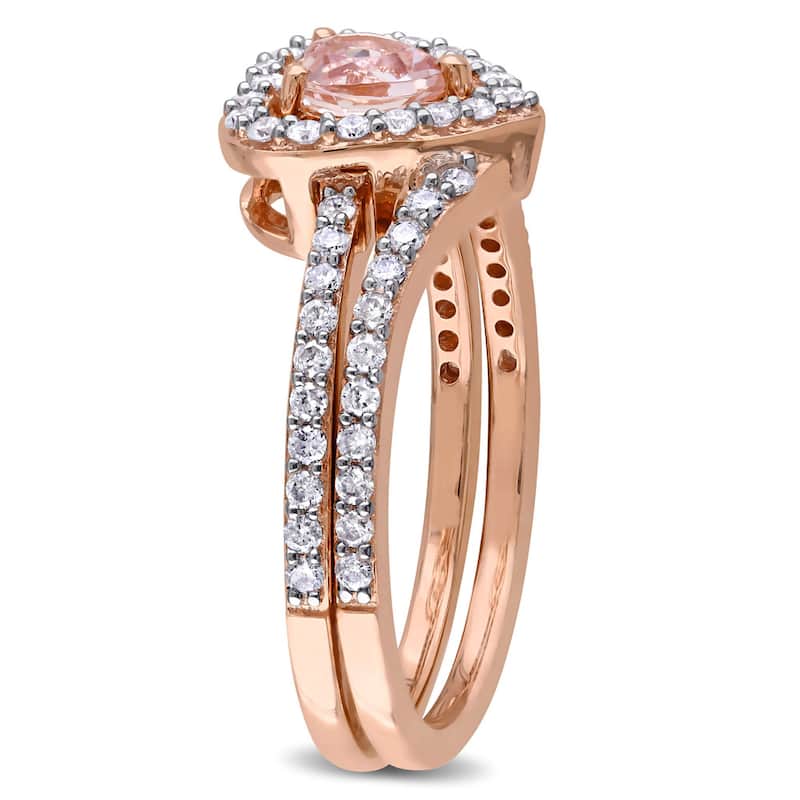 Miadora Signature Collection 10k Rose Gold Morganite and 1/2ct TDW Diamond 2-Piece Bridal Ring Set - Pink