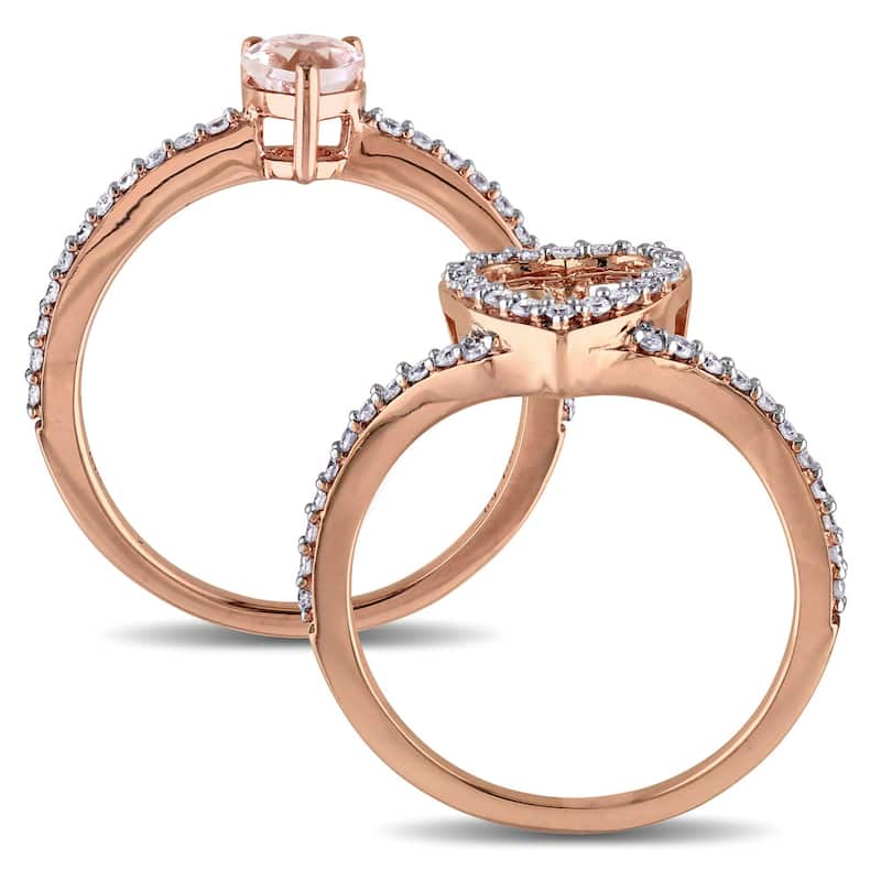 Miadora Signature Collection 10k Rose Gold Morganite and 1/2ct TDW Diamond 2-Piece Bridal Ring Set - Pink