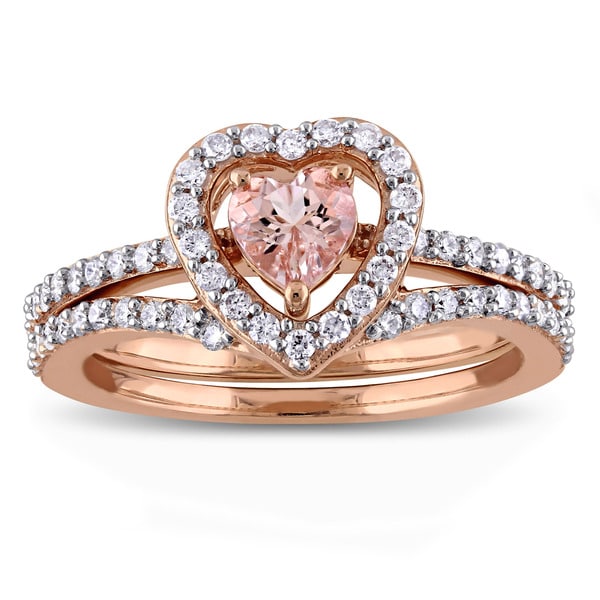 Miadora Signature Collection 10k Rose Gold Morganite and 1/2ct TDW Diamond 2-Piece Bridal Ring Set - Pink