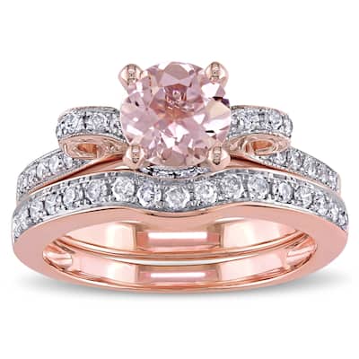Miadora Signature Collection 14k Rose Gold Morganite and 1/2ct TDW Diamond 2-Piece Bridal Ring Set ( - Pink