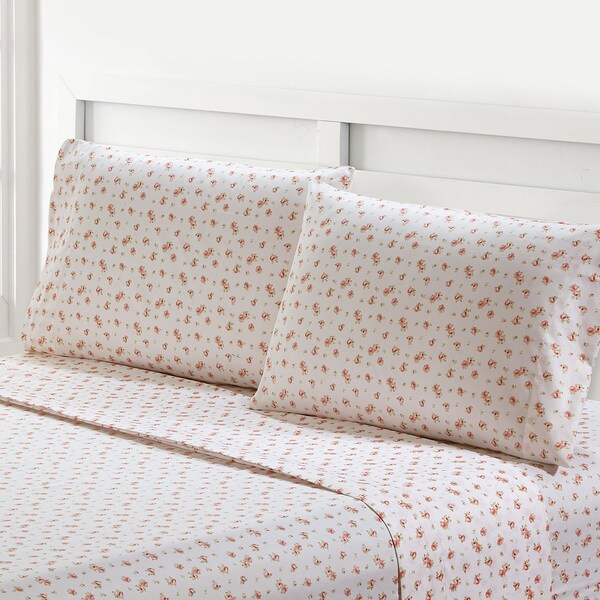 Cotton Bed Sheet Set Rose Floral Bed Sheets 4-Piece Queen Size 