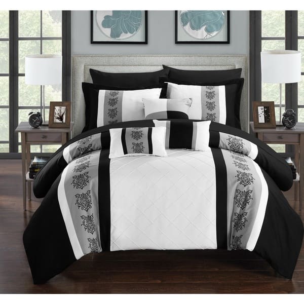 slide 2 of 9, Chic Home Dalton White 10-Piece Bed in a Bag with Sheet Set King