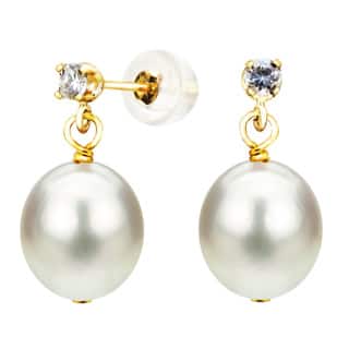 Pearl Cubic Zirconia Earrings Online At Our Best Davonna 14k Yellow Gold 8 5mm White Cultured Freshwater Pearl 0 10tcw Cz Stud