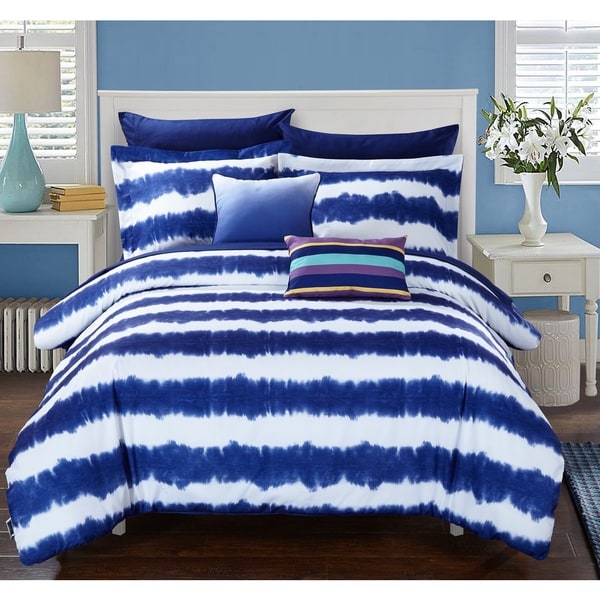 Lucas Navy Tie-dye 9-Piece Microfiber Bed in a Bag with Sheet Set ...