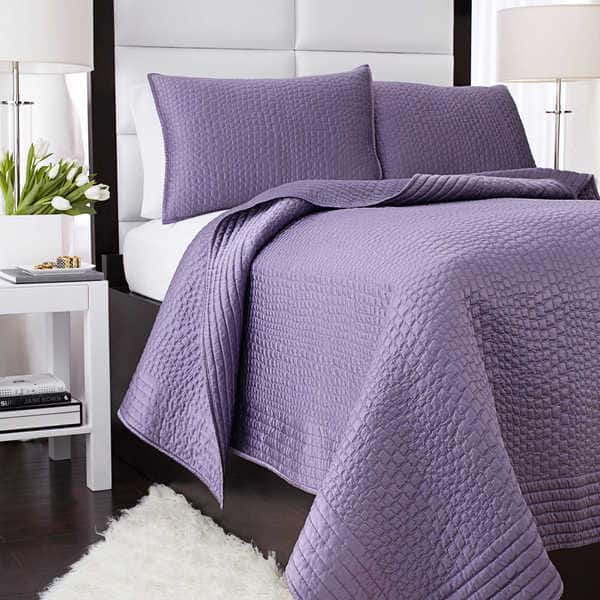 Shop Vince Camuto Solid Purple Crocodile Quilted Coverlet