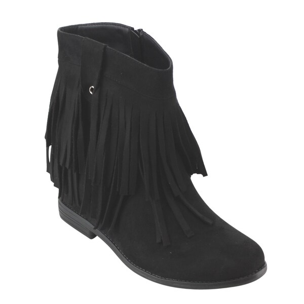 Shop Refresh AD15 Women's Fringe Hidden Wedge Heel Side Zipper Ankle