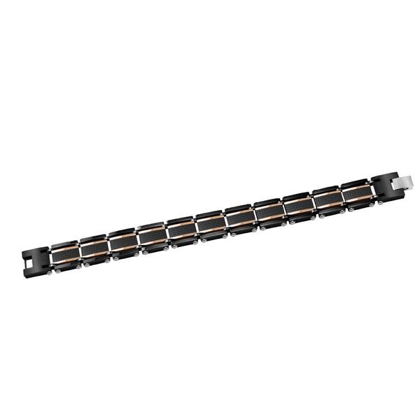 slide 1 of 3, Men's Black & Copper Stainless Steel Link Bracelet
