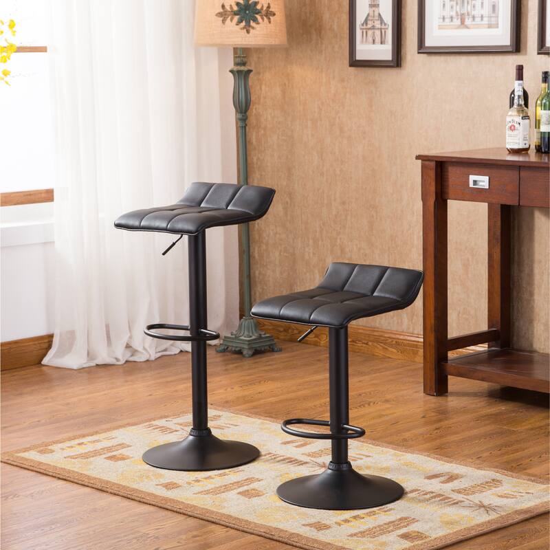 Roundhill Furniture Belham Swivel Black Bonded Leather Adjustable Bar Stool (Set of 2)