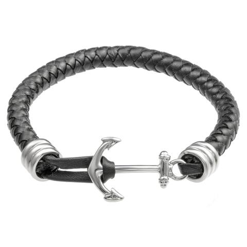 Black Leather Bracelet with Stainless Steel Toggle Clasp