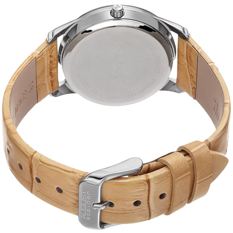 August Steiner Women's Quartz Diamond Easy-to-Read Leather Beige Strap Watch