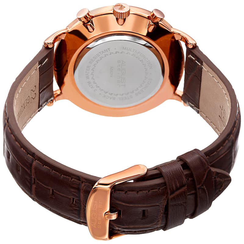 August Steiner Men's Swiss Quartz Multifunction Dual-Time Leather Brown Strap Watch