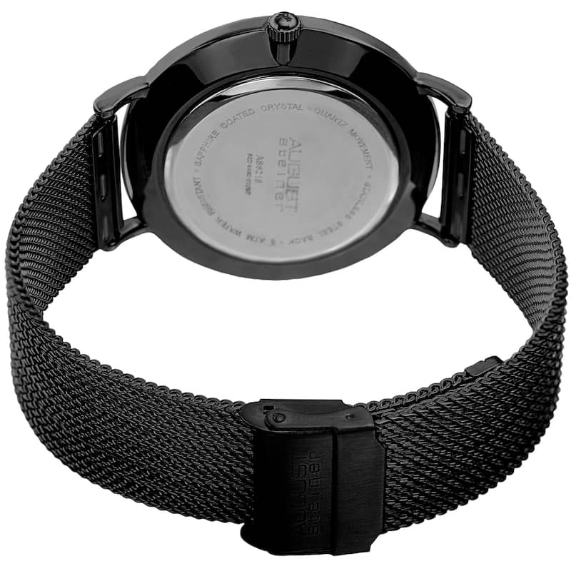 August Steiner Men's Quartz Easy-to-Read Stainless Steel Black Bracelet Watch