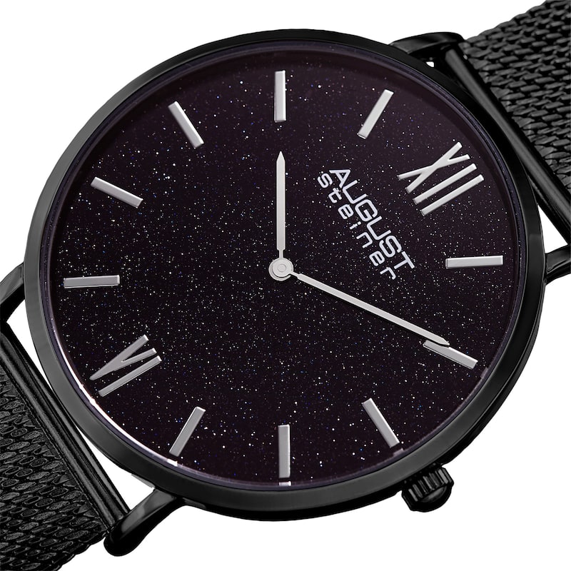 August Steiner Men's Quartz Easy-to-Read Stainless Steel Black Bracelet Watch