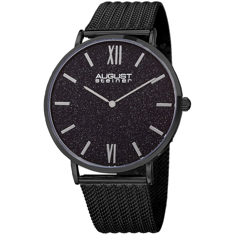 August Steiner Men's Quartz Easy-to-Read Stainless Steel Black Bracelet Watch