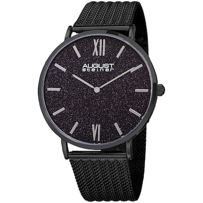 August Steiner Men's Quartz Easy-to-Read Stainless Steel Black Bracelet Watch