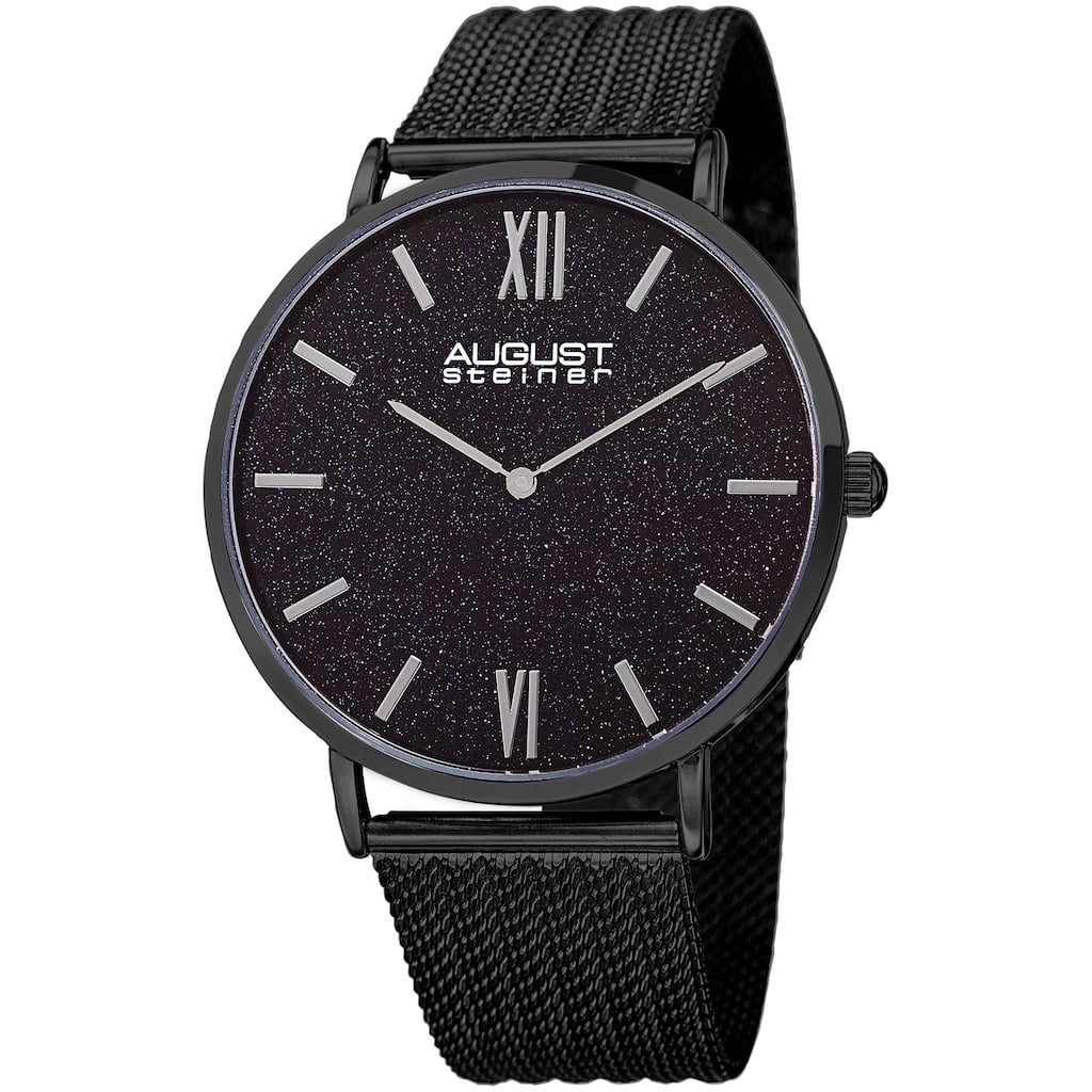 August Steiner Men's Quartz Easy-to-Read Stainless Steel Black Bracelet Watch