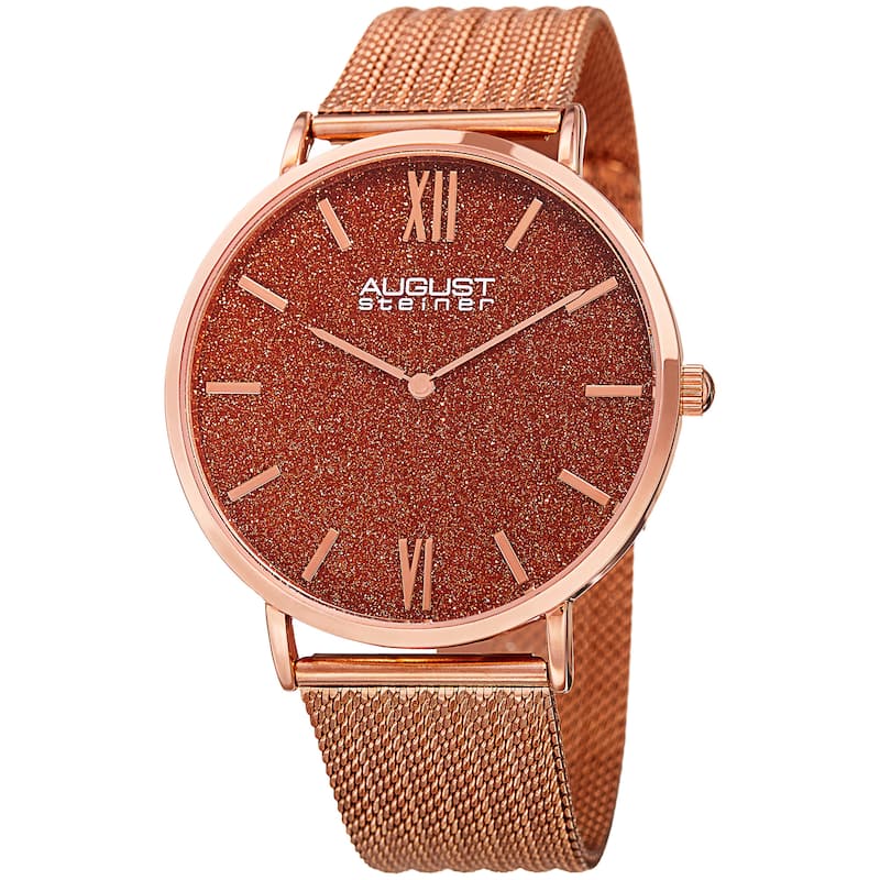 August Steiner Men's Quartz Easy-to-Read Stainless Steel Rose-Tone Bracelet Watch