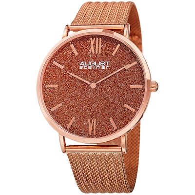 August Steiner Men's Quartz Easy-to-Read Stainless Steel Rose-Tone Bracelet Watch