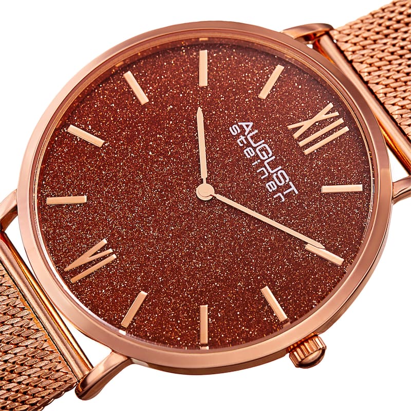 August Steiner Men's Quartz Easy-to-Read Stainless Steel Rose-Tone Bracelet Watch