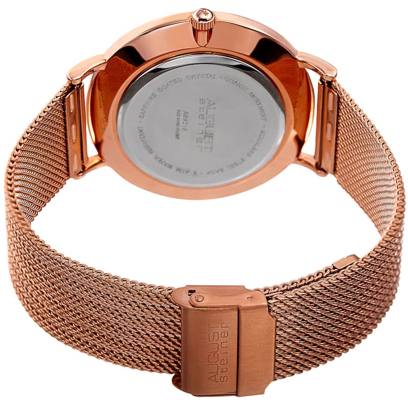 August Steiner Men's Quartz Easy-to-Read Stainless Steel Rose-Tone Bracelet Watch