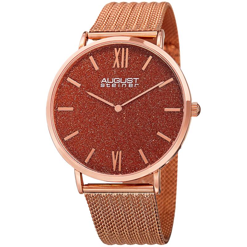 August Steiner Men's Quartz Easy-to-Read Stainless Steel Rose-Tone Bracelet Watch