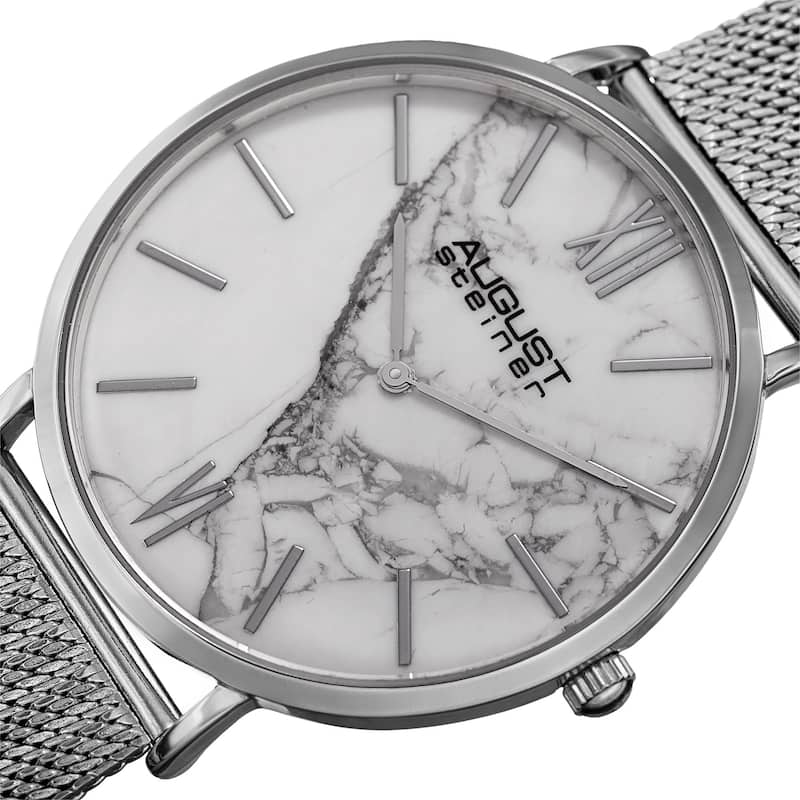 August Steiner Men's Quartz Easy-to-Read Stainless Steel Silver-Tone Bracelet Watch