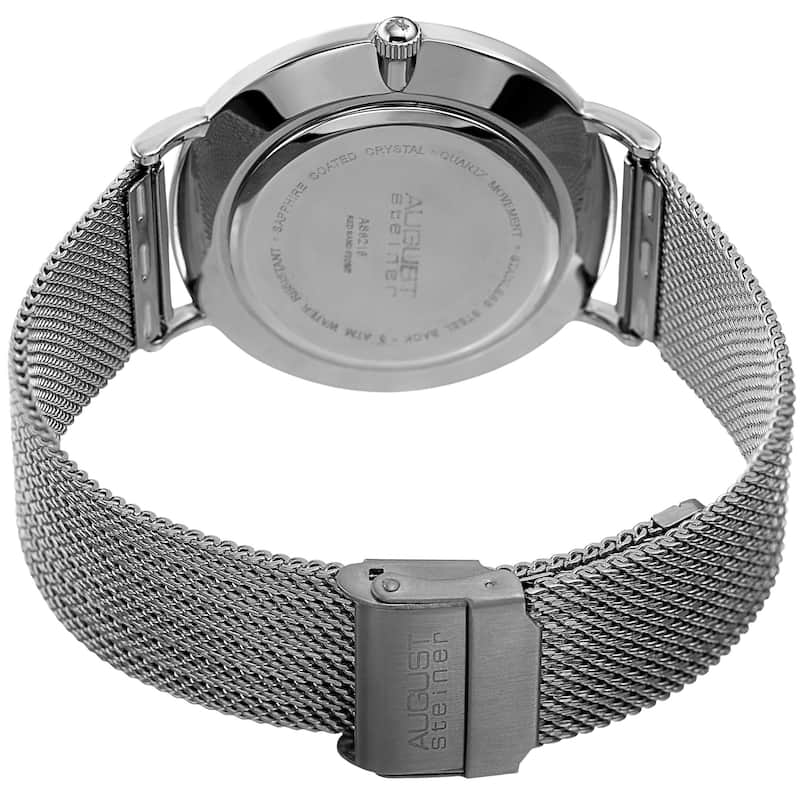 August Steiner Men's Quartz Easy-to-Read Stainless Steel Silver-Tone Bracelet Watch