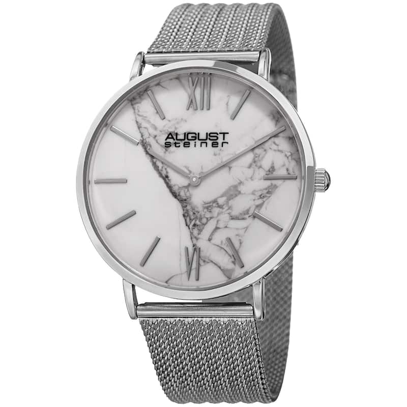 August Steiner Men's Quartz Easy-to-Read Stainless Steel Silver-Tone Bracelet Watch